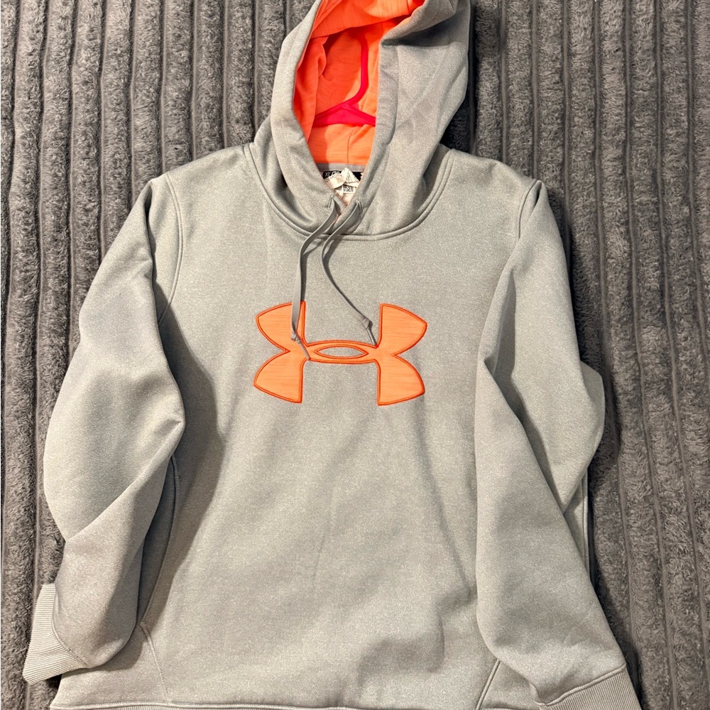 Under Armour Gray Hoodie with Vibrant Orange Logo